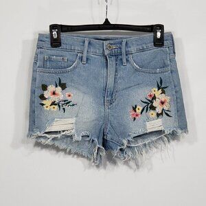 Hollister  Distressed Embroidered High Rise Short Short  Stretch  Sz 3 (W26)